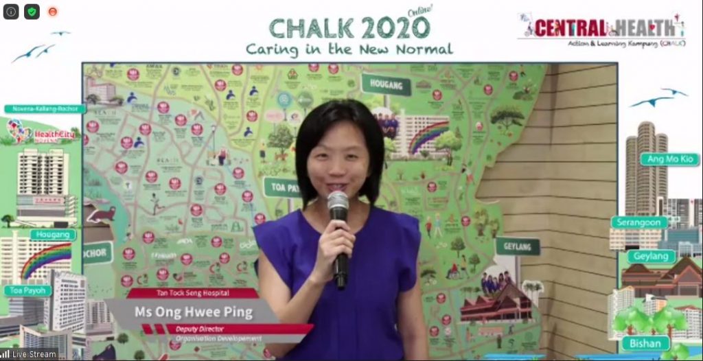 A screenshot of the CHALK 2020 webinar with a speaker on screen