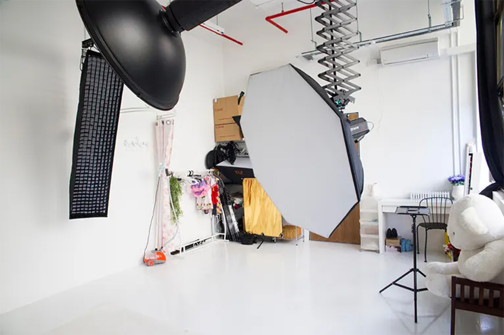 A Studio With Props And Lights