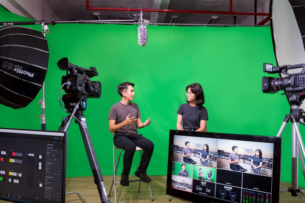 2 person interview at green screen studio Singapore