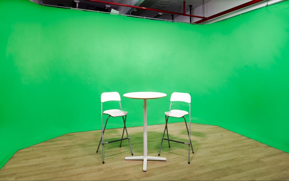 Green Screen Video Production Studio in Singapore, Tall Table & Tall Chair