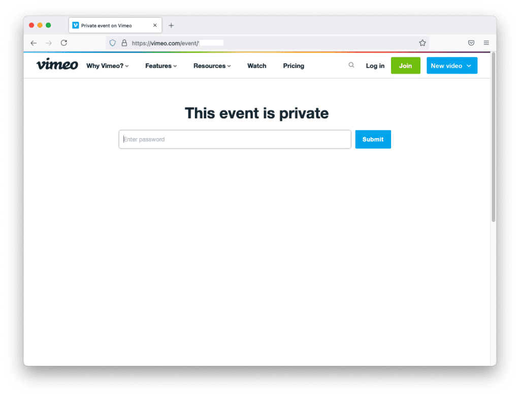 Vimeo Screenshot with Password Protection
