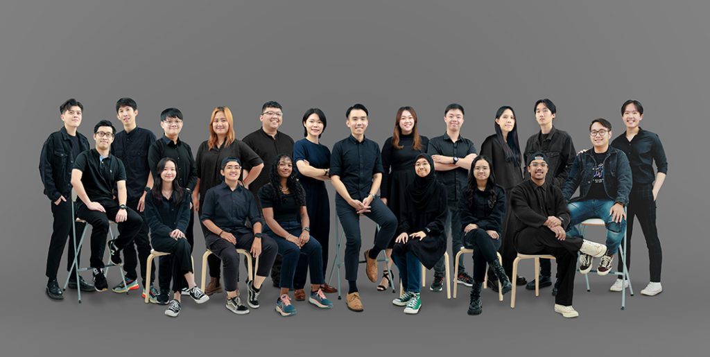Composite group photo of team members taken in Vivid Media Photo Studio Singapore