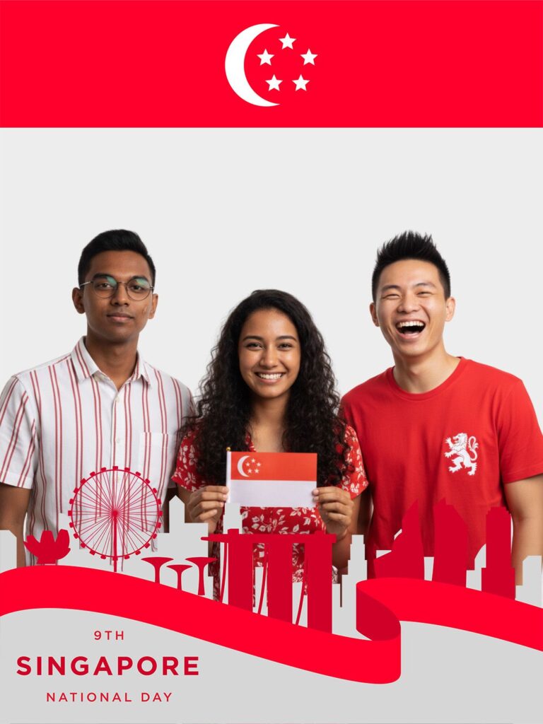 Majulah Spirit: Celebrate Singapore with our vibrant National Day theme. Using the iconic red-and-white palette and local landmarks, this booth is a hit for community and corporate NDP observances.
National Day Singapore virtual backdrop photobooth experience