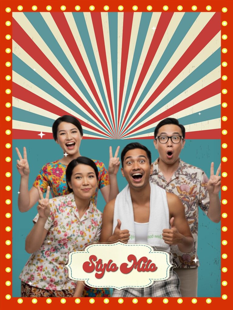 Nanyang Cabaret: A nostalgic throwback to 1960s Singapore. We combine vintage typography with theatrical flair to recreate the "Dim Sum Dollies" era in high-fidelity digital detail.
Nanyang Cabaret retro virtual backdrop photobooth Singapore