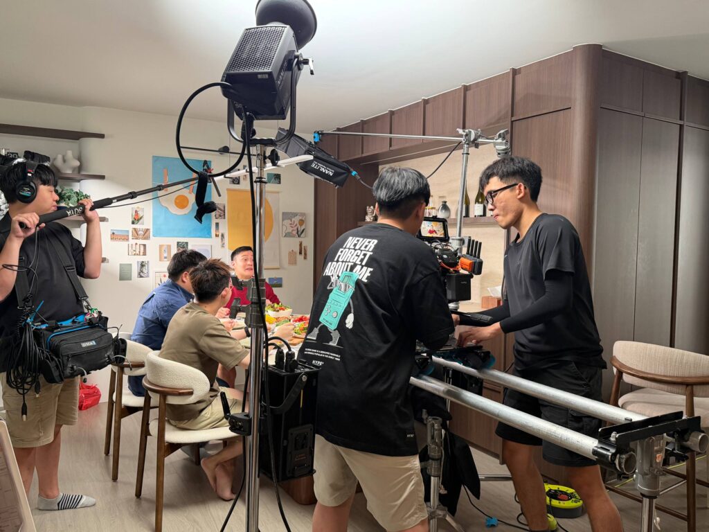 Behind-the-scenes of a video production shoot.
