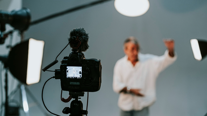 Professional camera setup filming short-form video in a studio.
