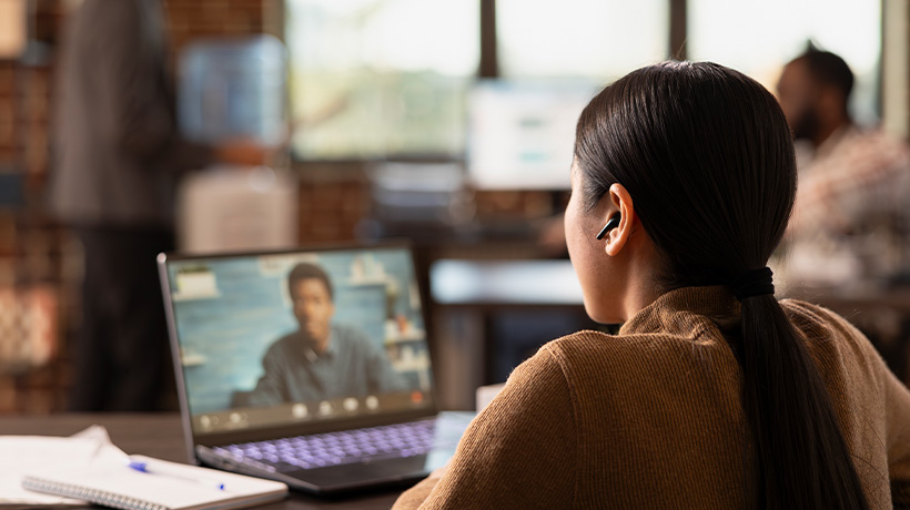 Prospective student attending a virtual university open house session.